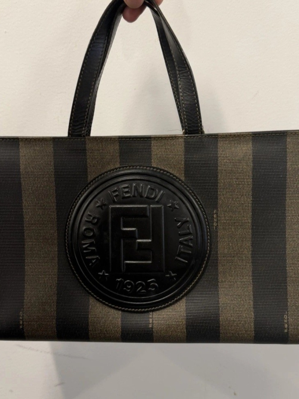 Fendi Vintage Pequin Convertible Logo Tote Coated Canvas and Leather Medium SZ